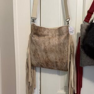 Elegant Beige Fringe Crossbody Bag